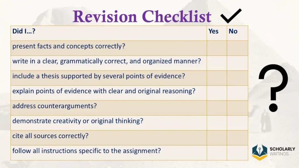 revision checklist in writing history essays